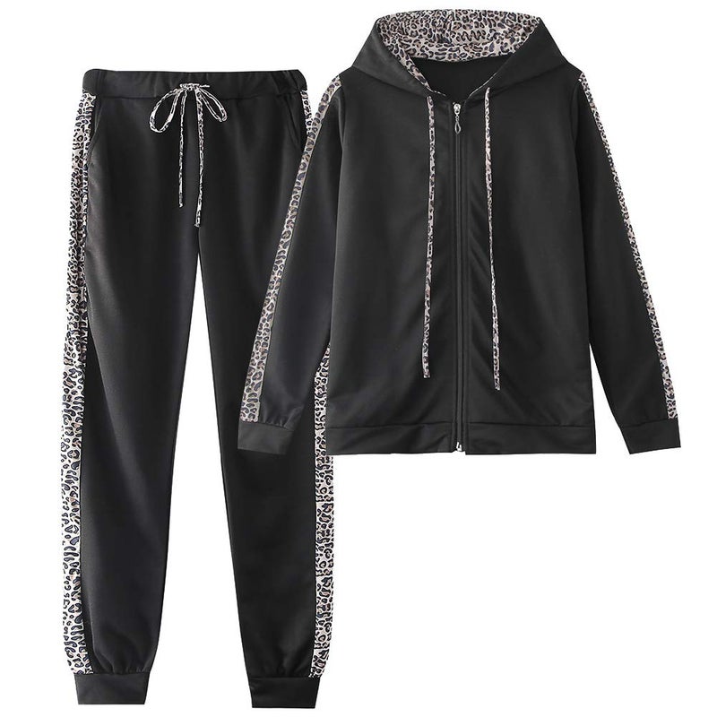amropi Women's 2 Piece Tracksuit Sweatsuits Sets Hoodie Sweatshirt and Jogging Sweatpants Suit Black, XXL - Image 1